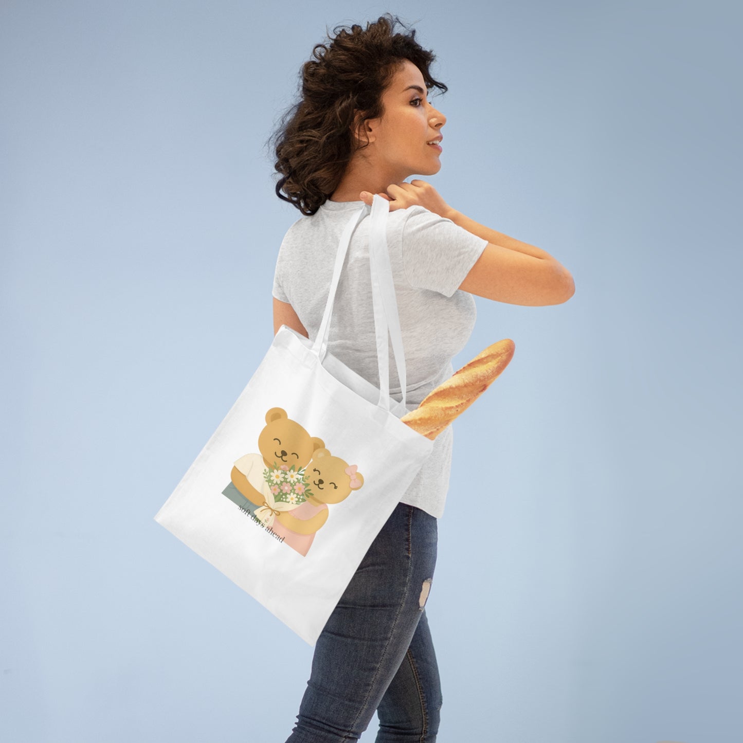 Bear Couple Tote Bag – Soft Days Ahead Floral Eco-Friendly Gift