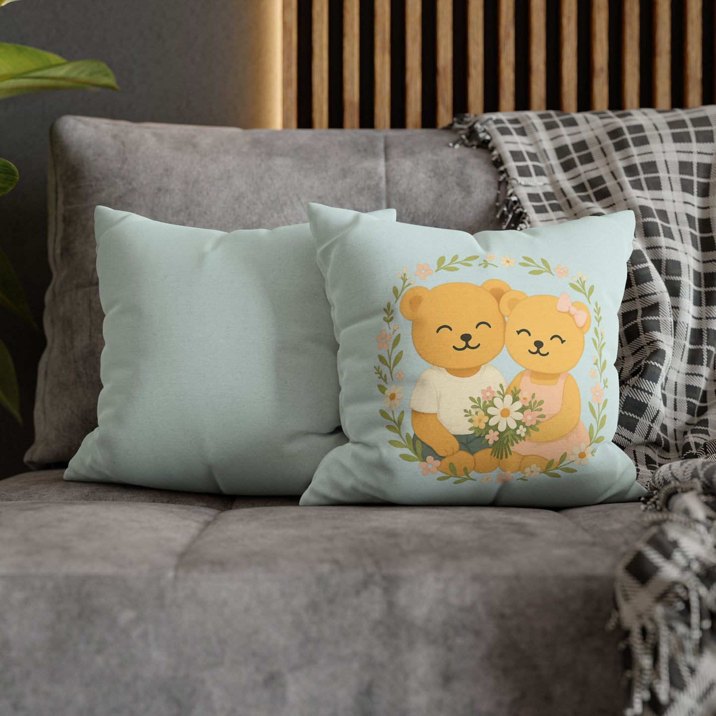 Tiny Flower Shop Pillowcase – Cute Bear Cushion Cover for Cozy Decor