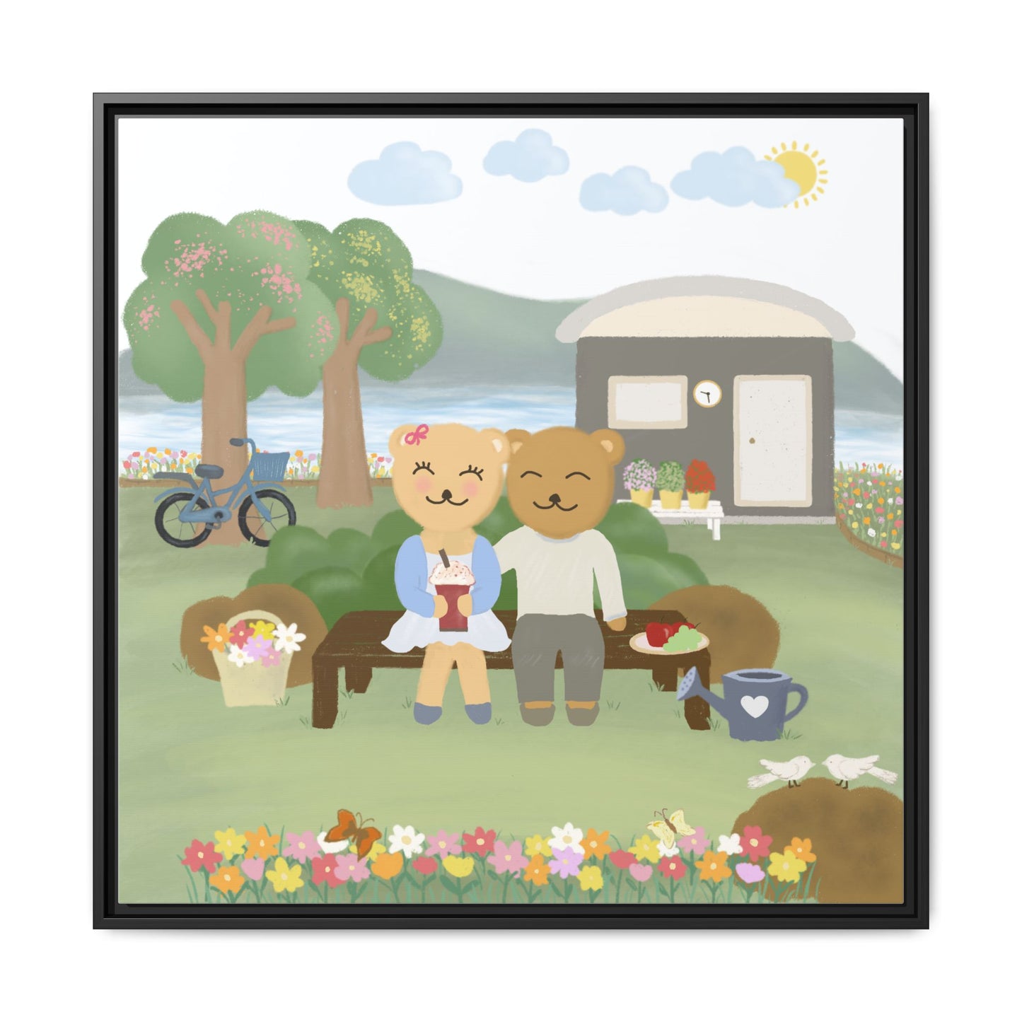 Whimsical Bear Love Framed Canvas Wall Art
