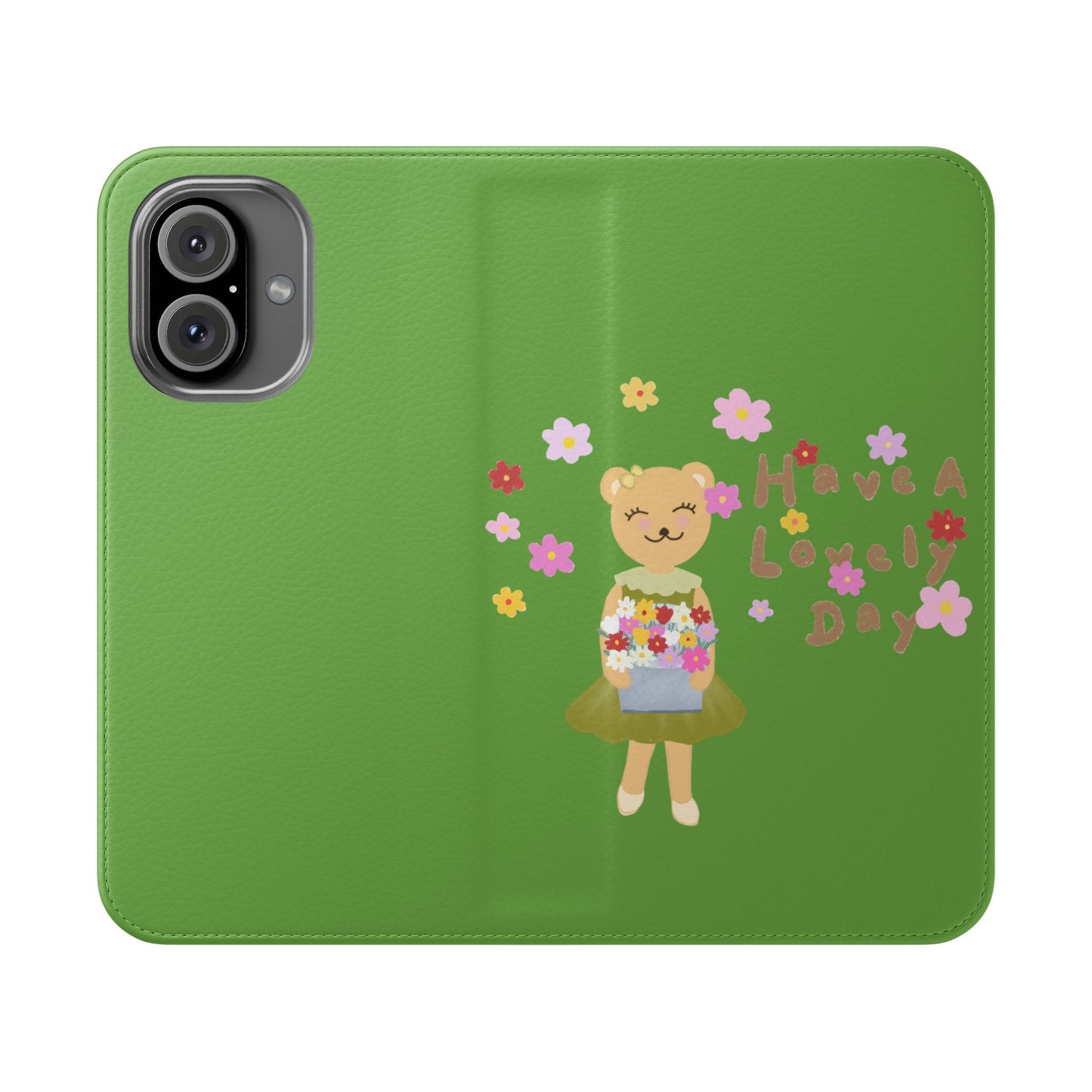 Lovely Day Flip Case for iPhone & Samsung - Cute Floral Bear Design (Green)