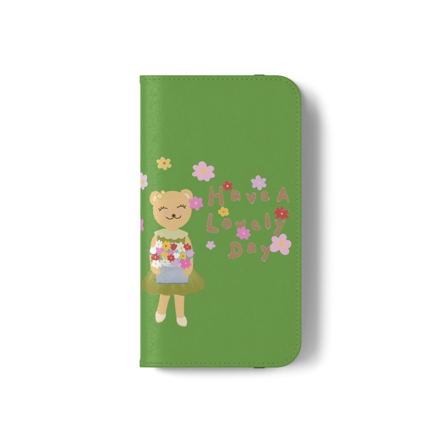 Lovely Day Flip Case for iPhone & Samsung - Cute Floral Bear Design (Green)