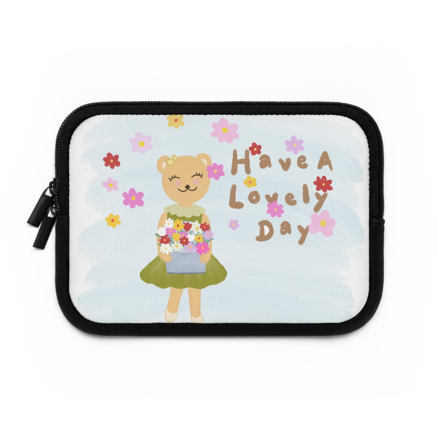 Cute Floral Bear Laptop Sleeve - "Have a Lovely Day"