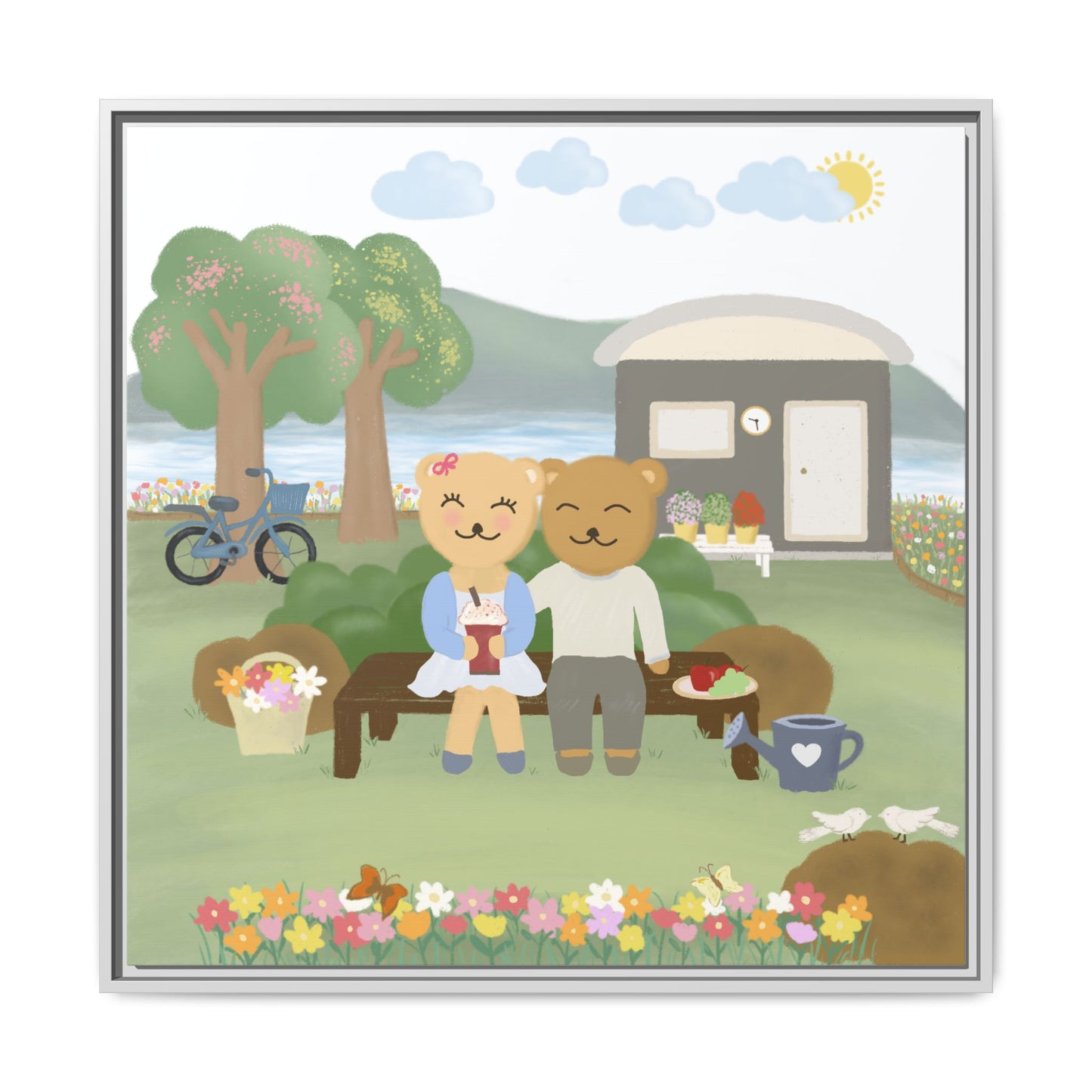 Whimsical Bear Love Framed Canvas Wall Art