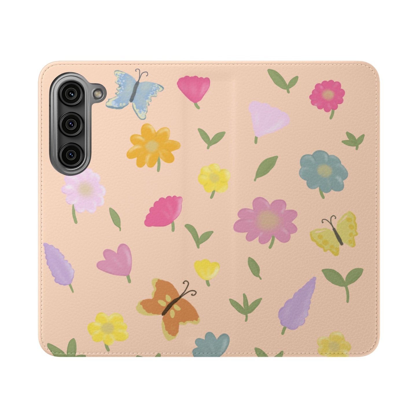 Floral Butterfly Flip Case - Vibrant Phone Wallet Cover for Nature Lovers