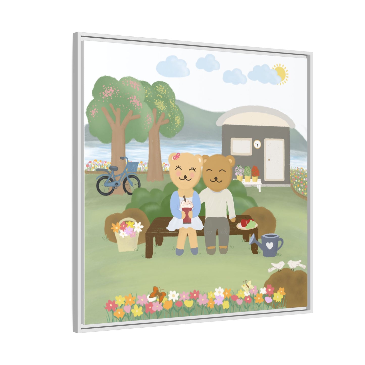 Whimsical Bear Love Framed Canvas Wall Art