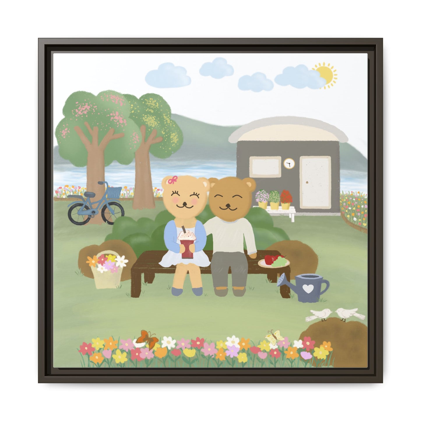 Whimsical Bear Love Framed Canvas Wall Art