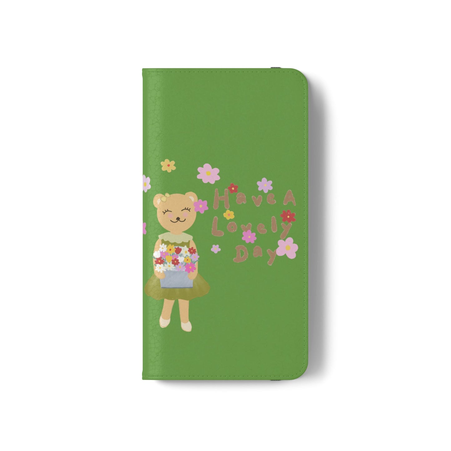 Lovely Day Flip Case for iPhone & Samsung - Cute Floral Bear Design (Green)