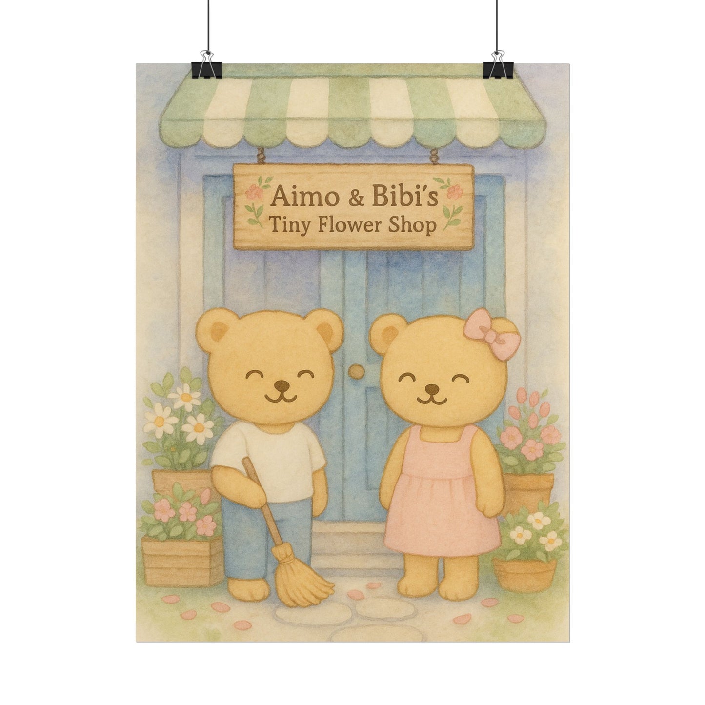 Tiny Flower Shop Poster – Cute Bear Wall Art for Nursery & Spring