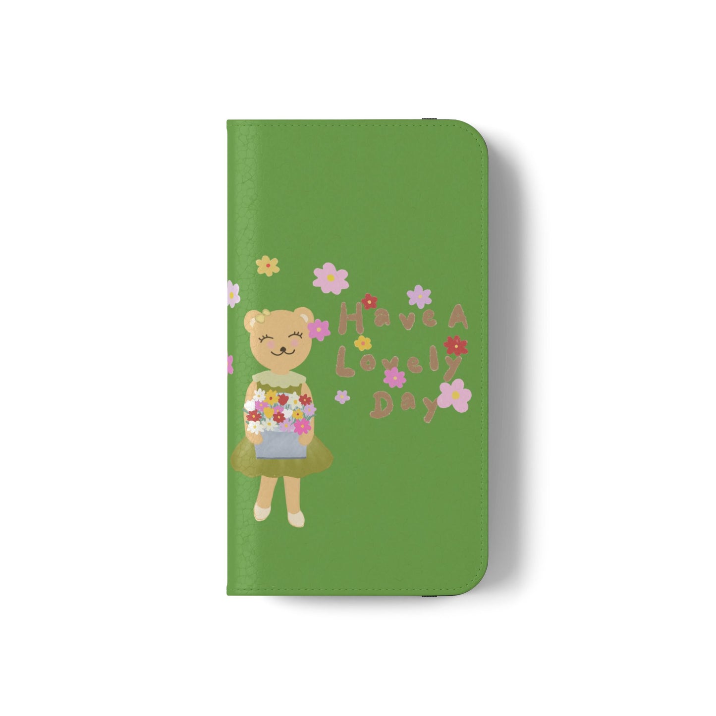 Lovely Day Flip Case for iPhone & Samsung - Cute Floral Bear Design (Green)