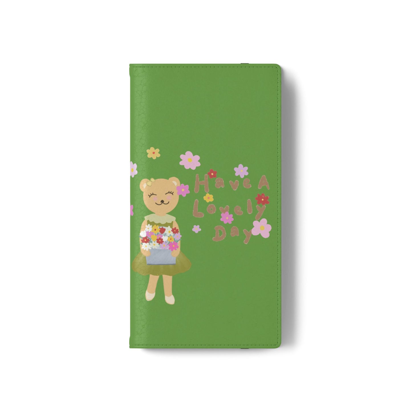 Lovely Day Flip Case for iPhone & Samsung - Cute Floral Bear Design (Green)