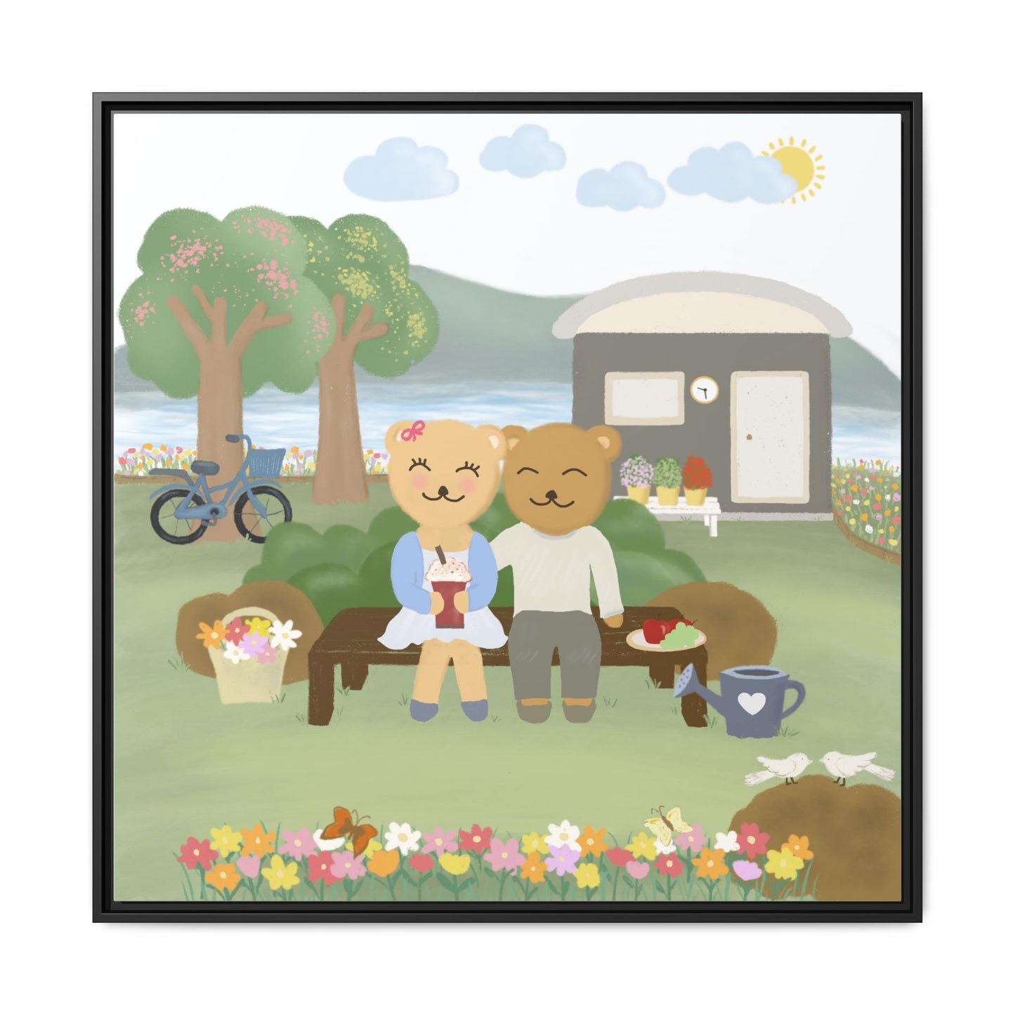 Whimsical Bear Love Framed Canvas Wall Art