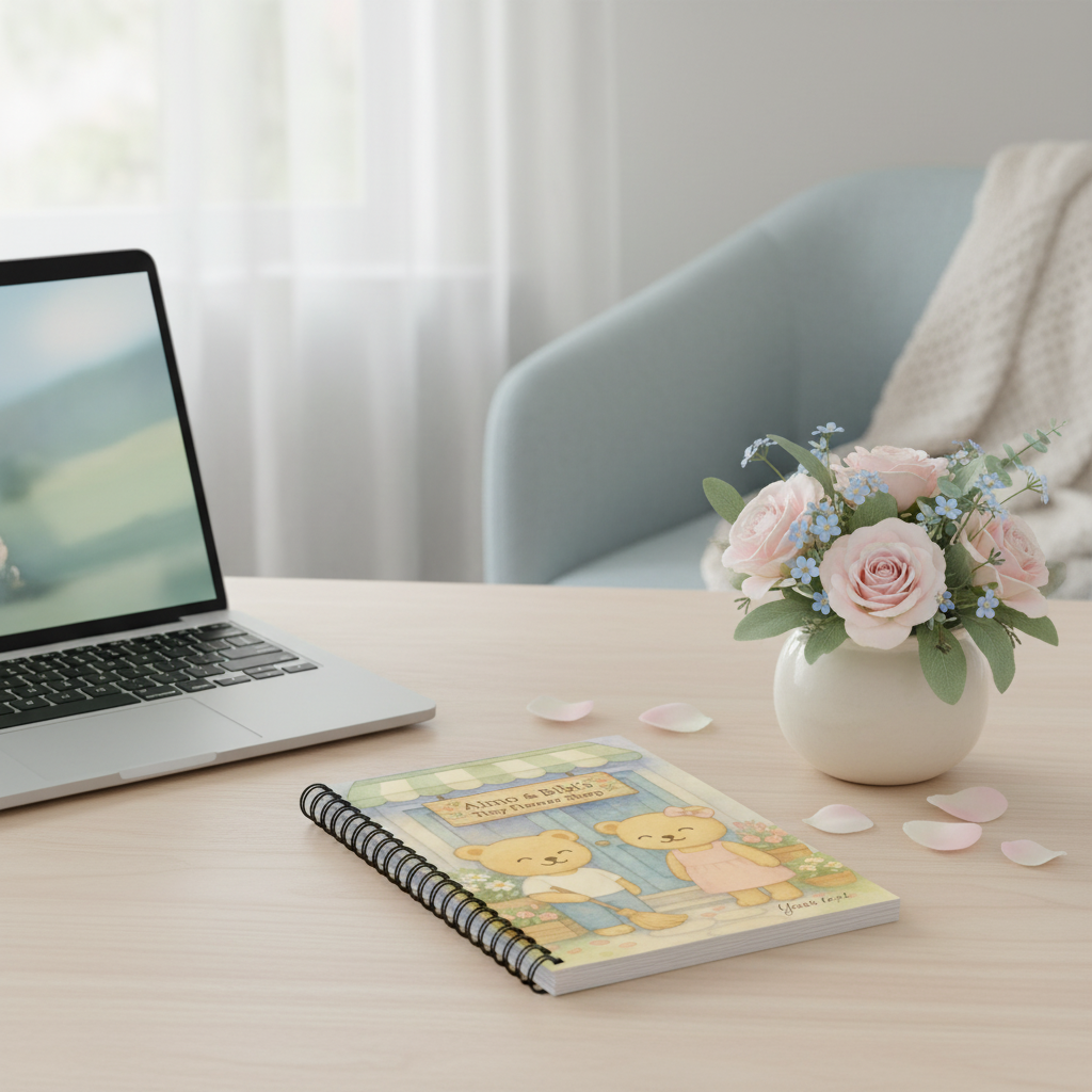 Tiny Flower Shop Notebook – Cute Bear Journal & Floral Stationery