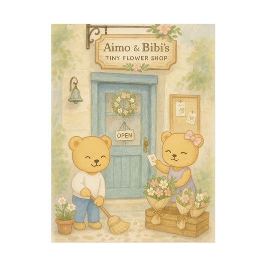 Tiny Flower Shop Poster – Cute Bear Wall Art for Nursery & Home