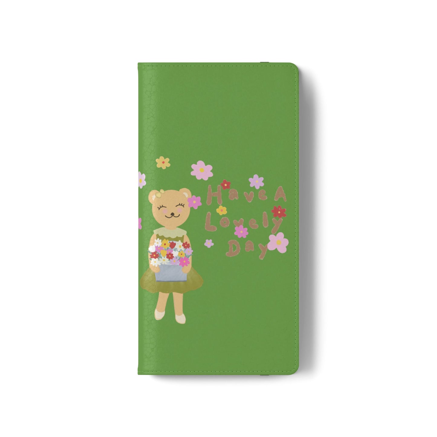 Lovely Day Flip Case for iPhone & Samsung - Cute Floral Bear Design (Green)