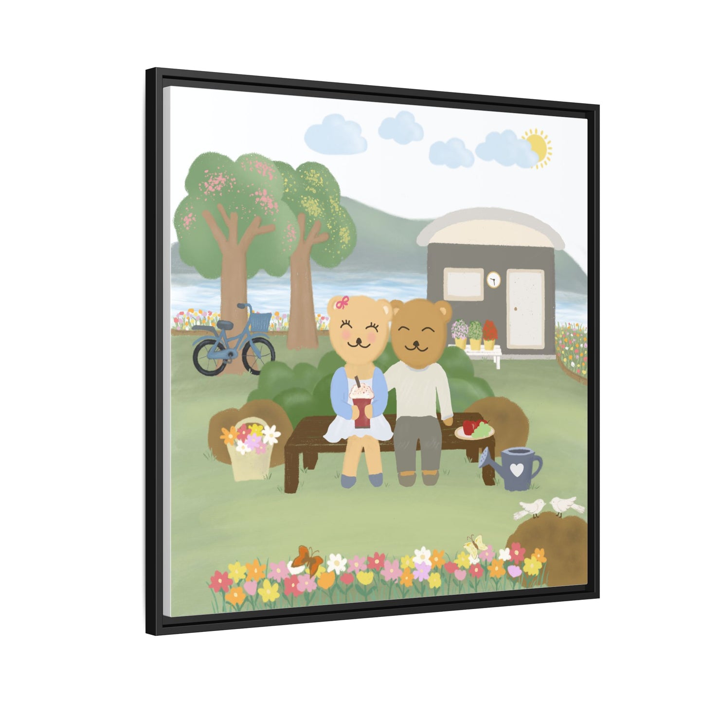 Whimsical Bear Love Framed Canvas Wall Art