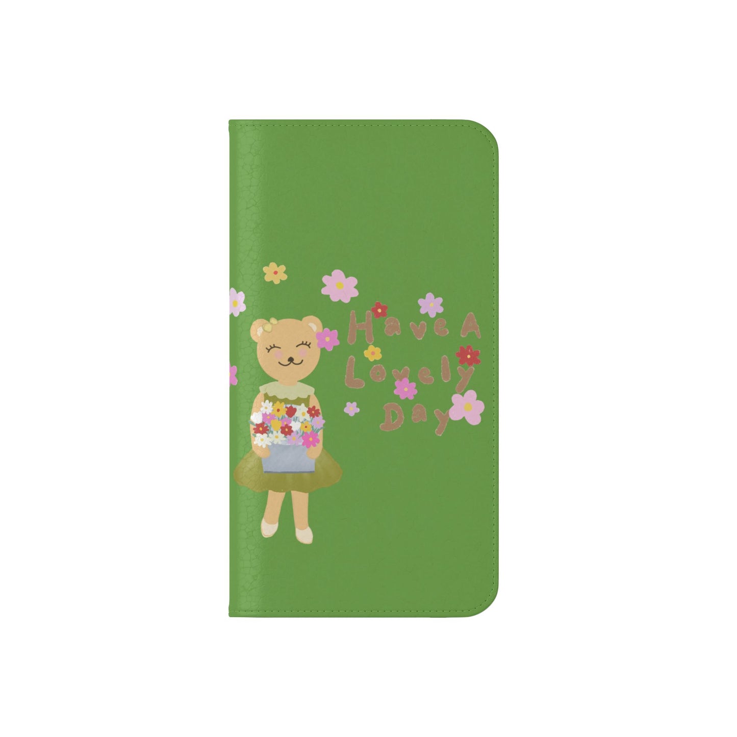 Lovely Day Flip Case for iPhone & Samsung - Cute Floral Bear Design (Green)