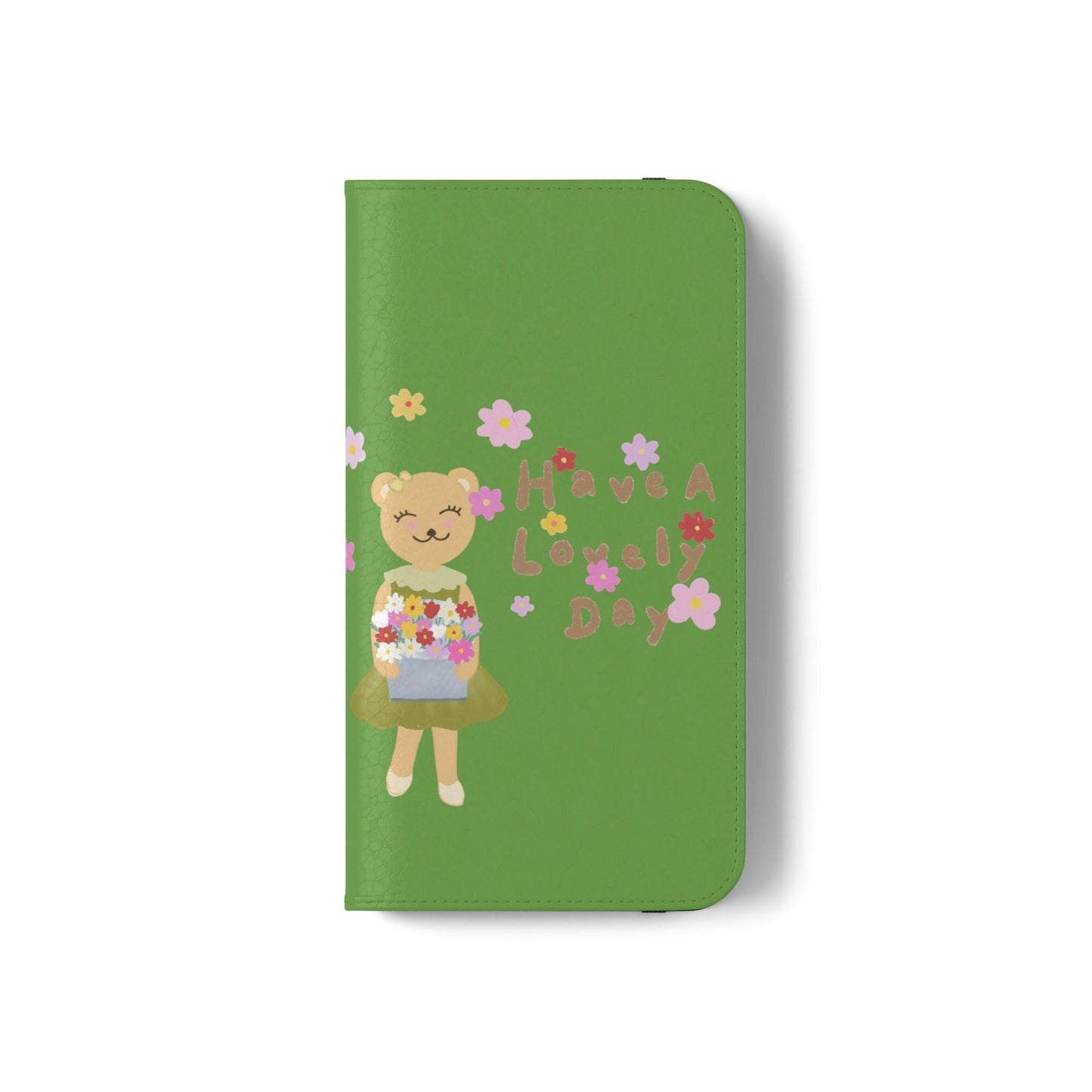 Lovely Day Flip Case for iPhone & Samsung - Cute Floral Bear Design (Green)