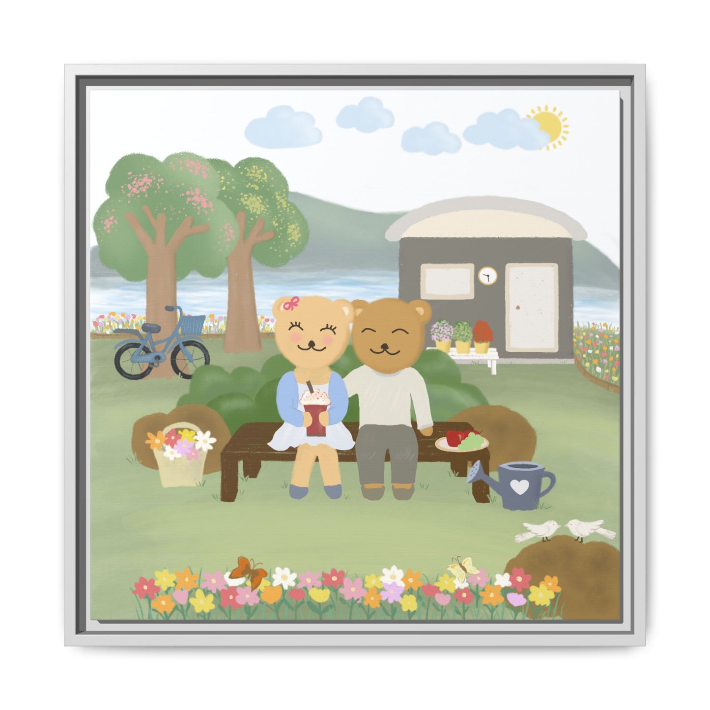 Whimsical Bear Love Framed Canvas Wall Art