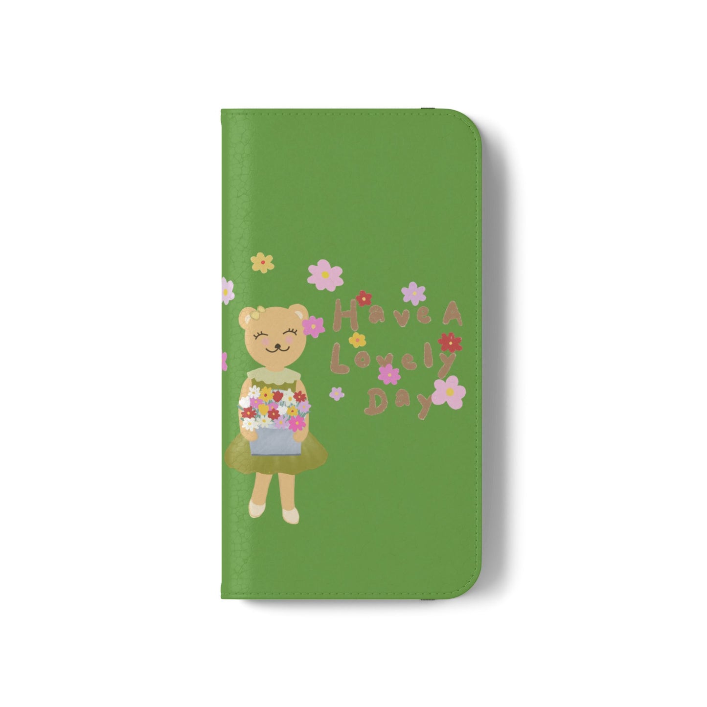 Lovely Day Flip Case for iPhone & Samsung - Cute Floral Bear Design (Green)