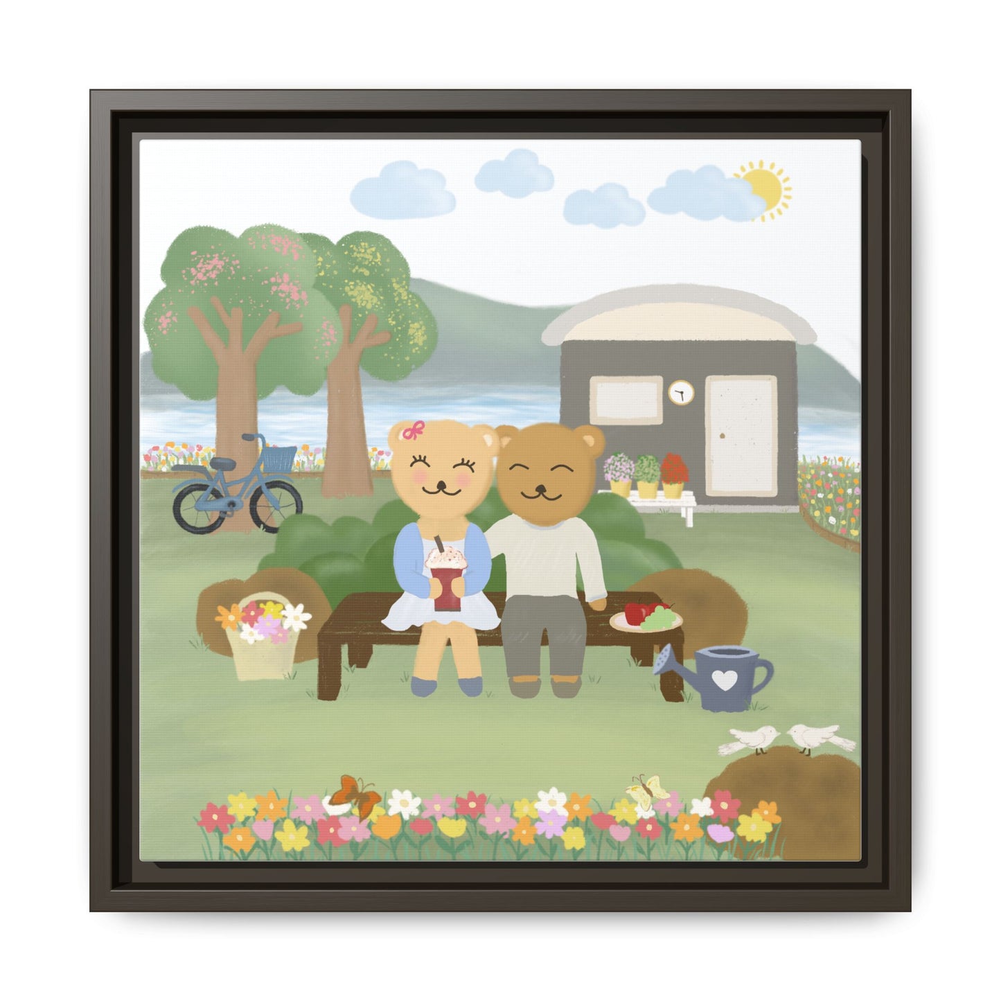 Whimsical Bear Love Framed Canvas Wall Art