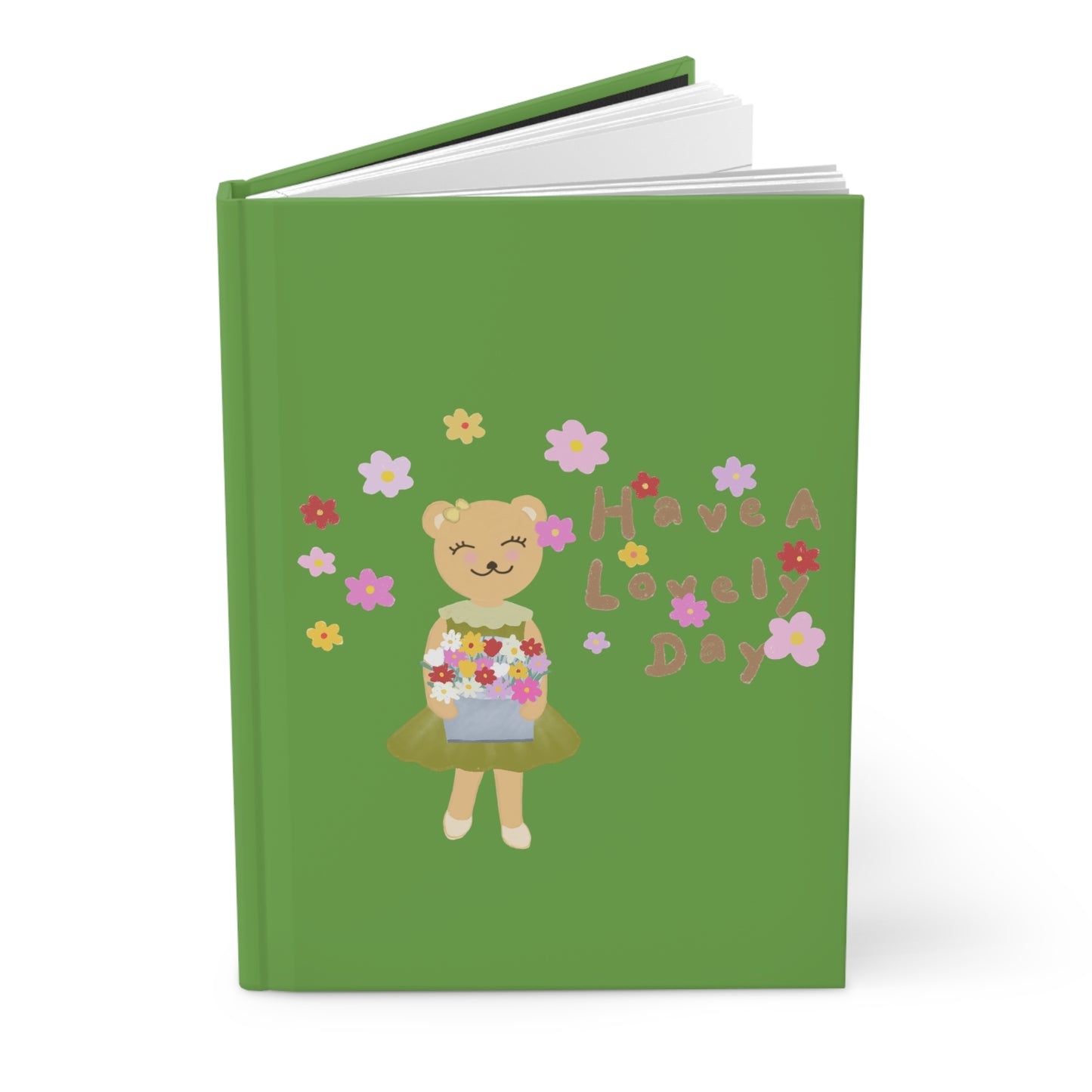 Cute Floral Hardcover Journal - "Have A Lovely Day" Design (Green)