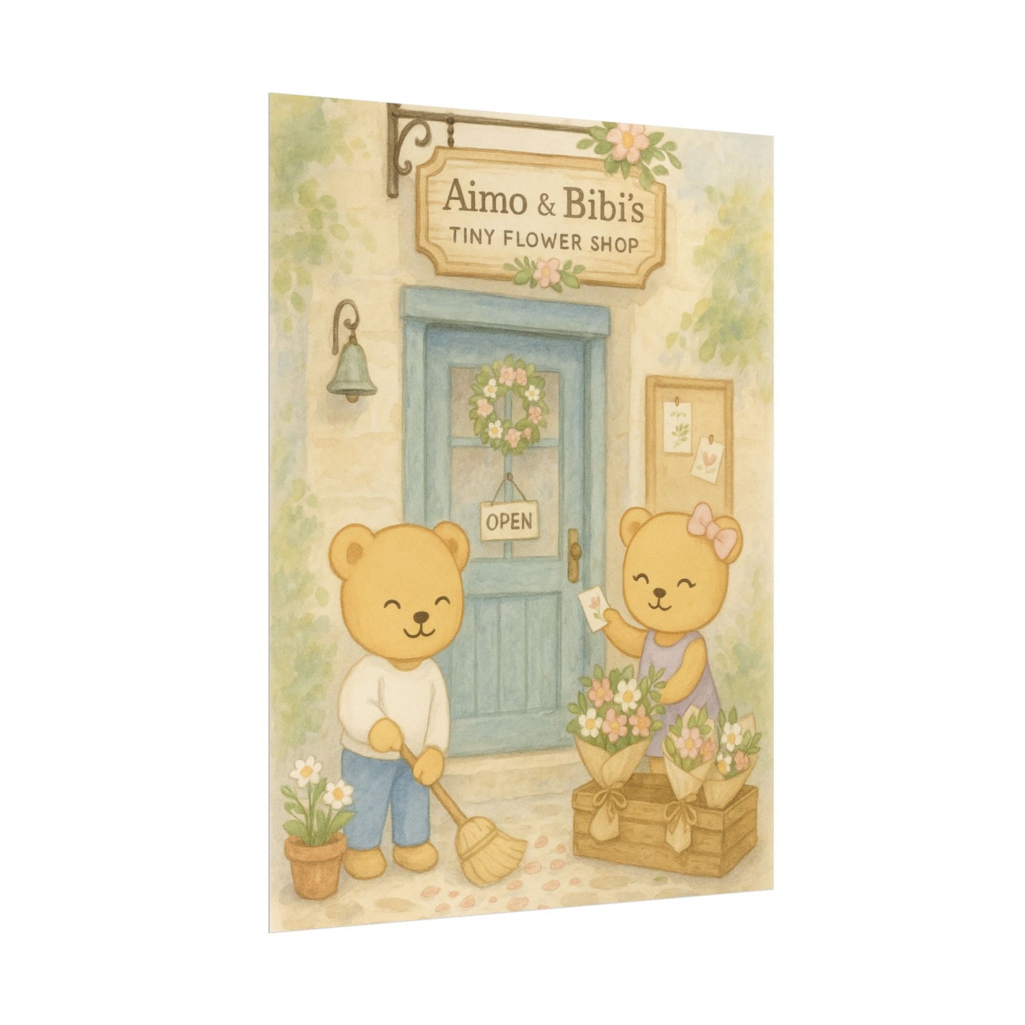Tiny Flower Shop Poster – Cute Bear Wall Art for Nursery & Home