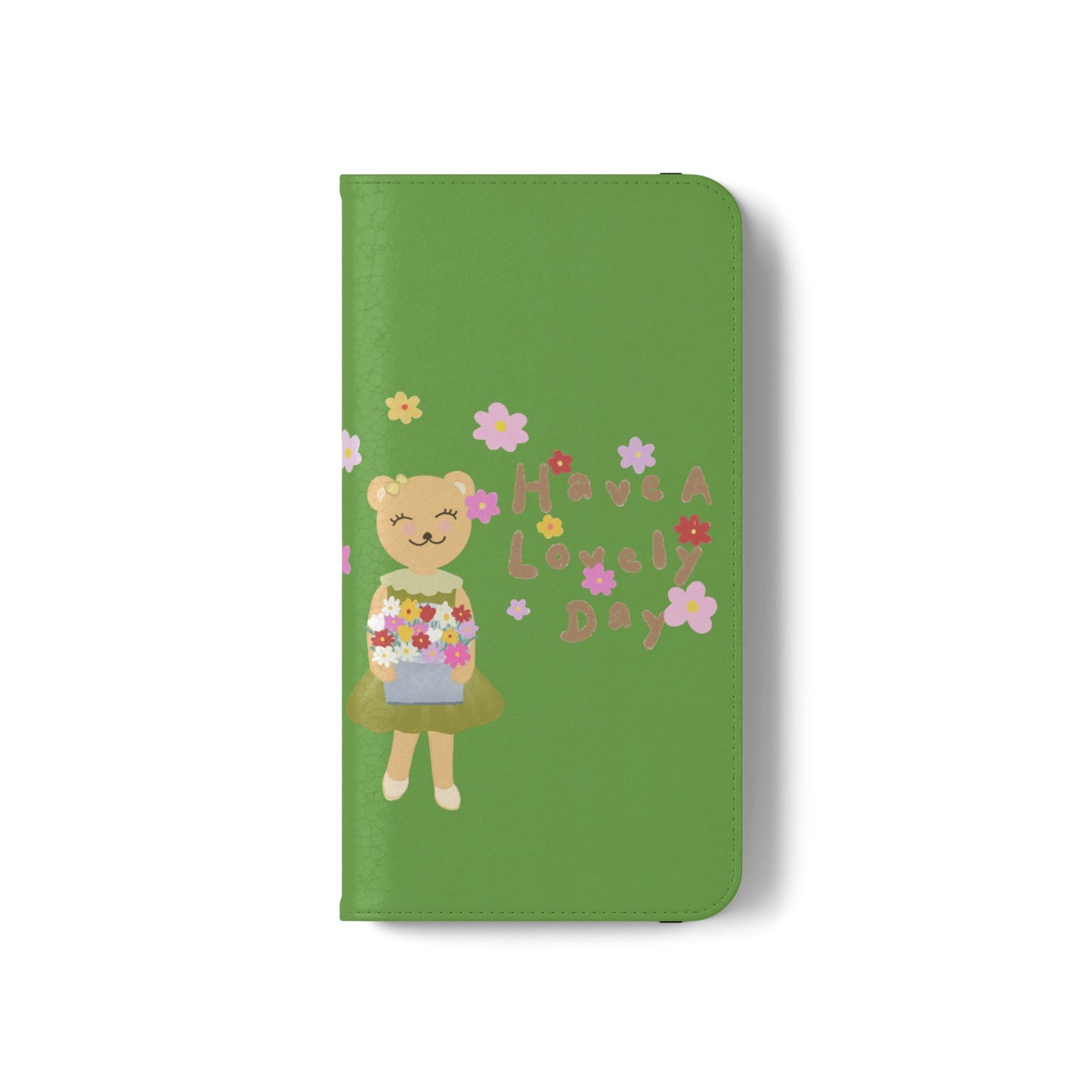Lovely Day Flip Case for iPhone & Samsung - Cute Floral Bear Design (Green)