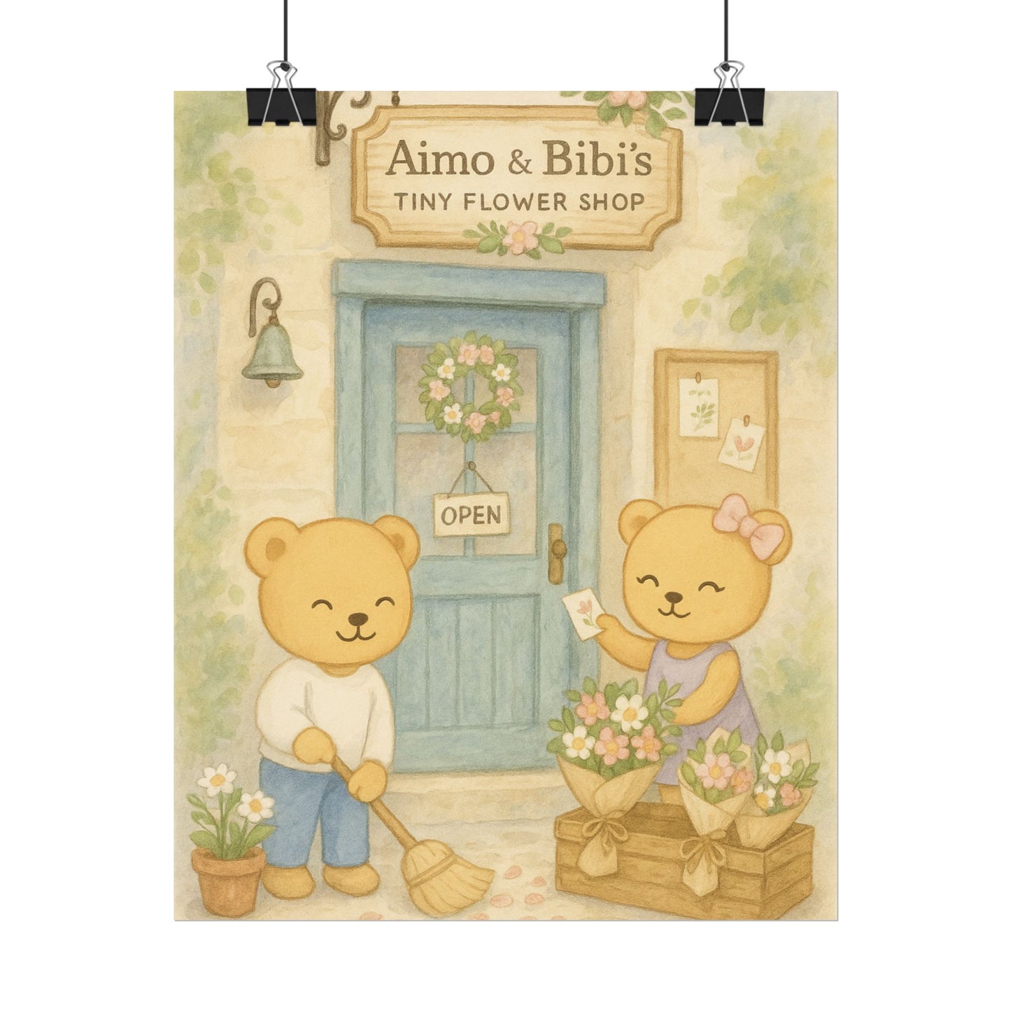 Tiny Flower Shop Poster – Cute Bear Wall Art for Nursery & Home