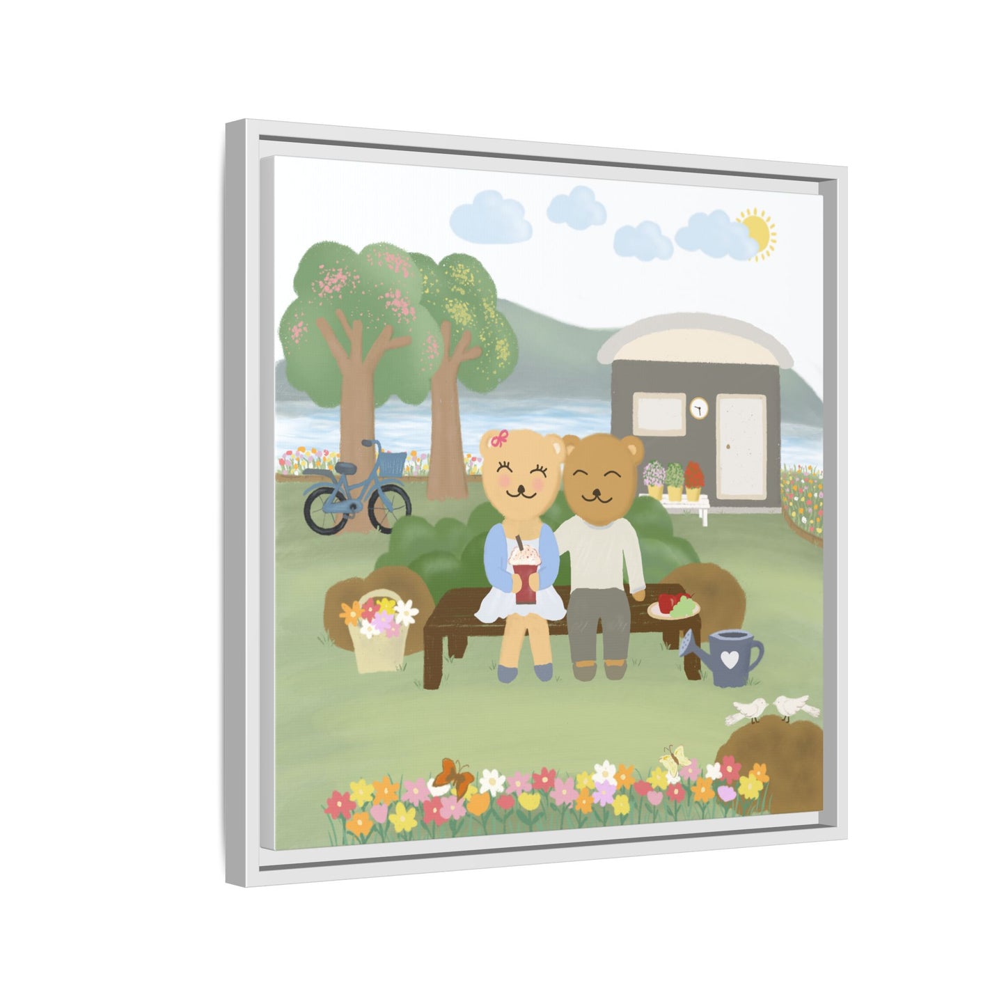 Whimsical Bear Love Framed Canvas Wall Art