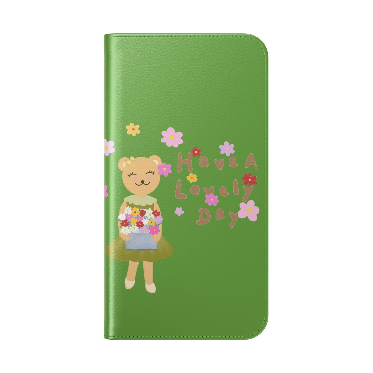 Lovely Day Flip Case for iPhone & Samsung - Cute Floral Bear Design (Green)