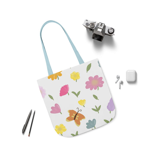 Floral Canvas Tote Bag with 3-Color Straps - Eco-Friendly & Stylish Carryall