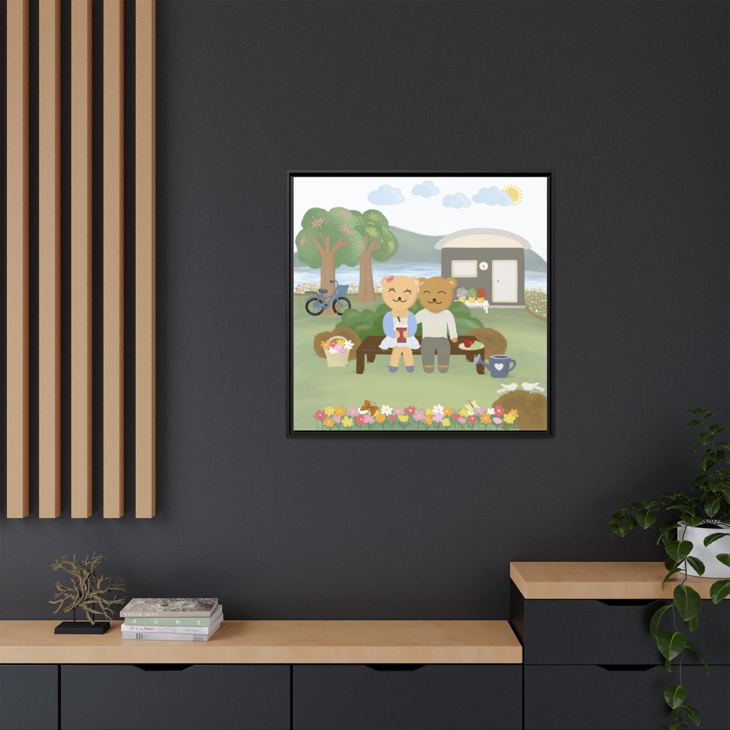 Whimsical Bear Love Framed Canvas Wall Art