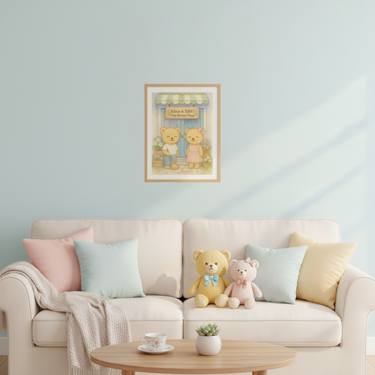 Tiny Flower Shop Poster – Cute Bear Wall Art for Nursery & Spring