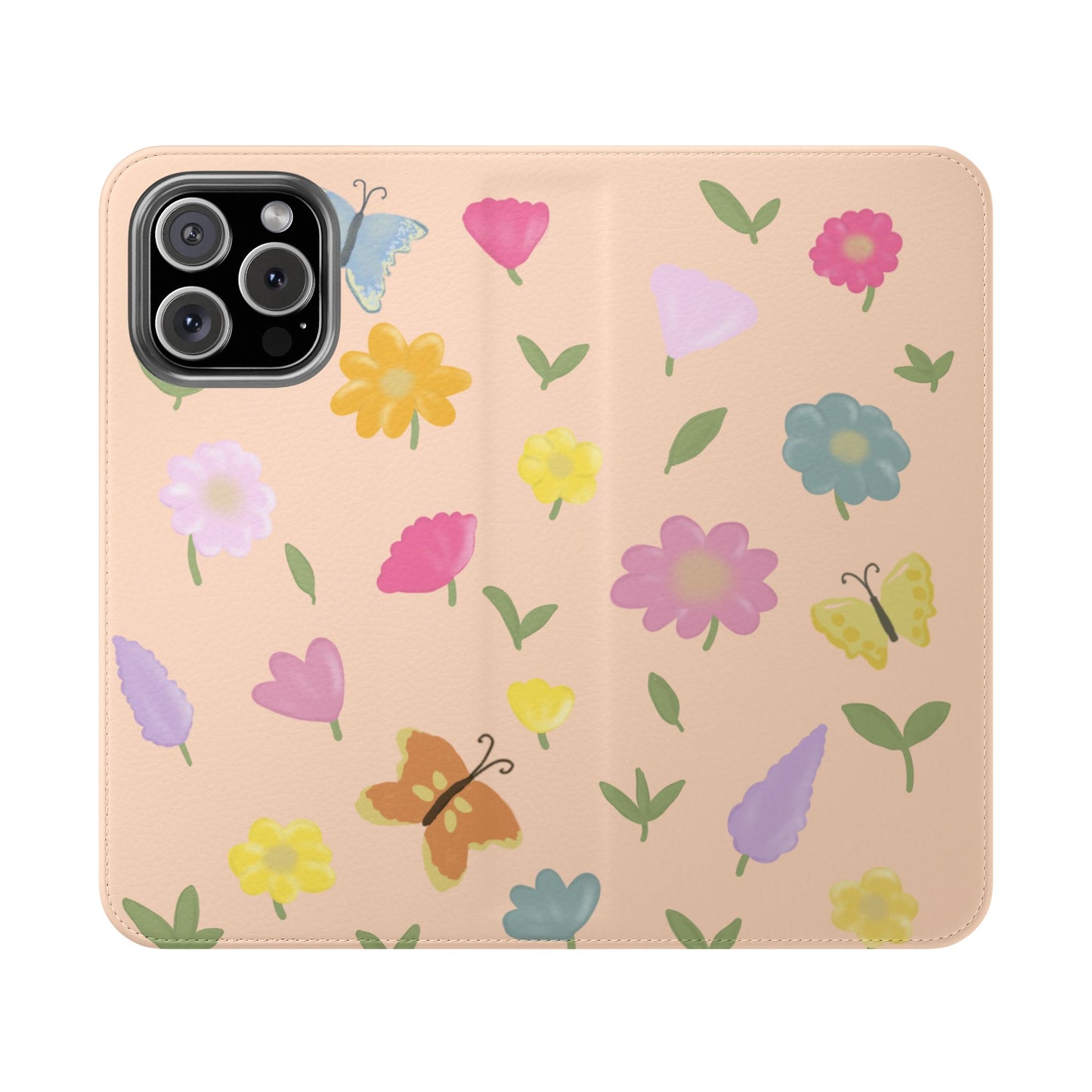 Floral Butterfly Flip Case - Vibrant Phone Wallet Cover for Nature Lovers