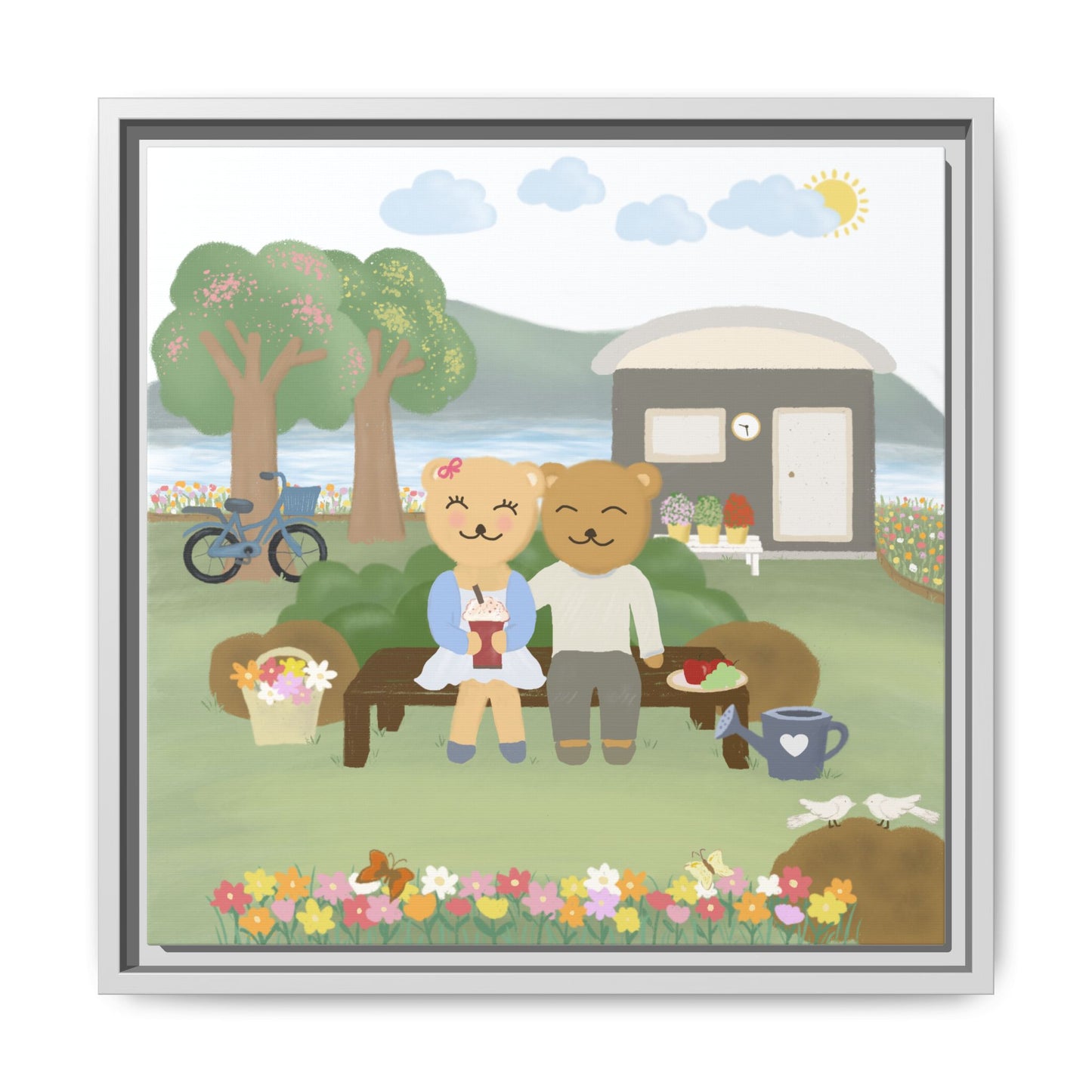 Whimsical Bear Love Framed Canvas Wall Art