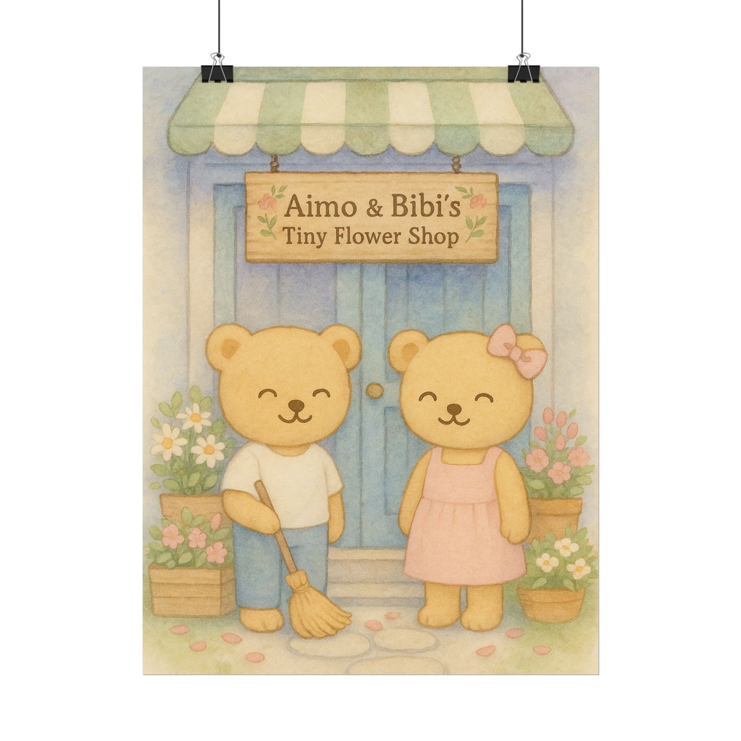 Tiny Flower Shop Poster – Cute Bear Wall Art for Nursery & Spring