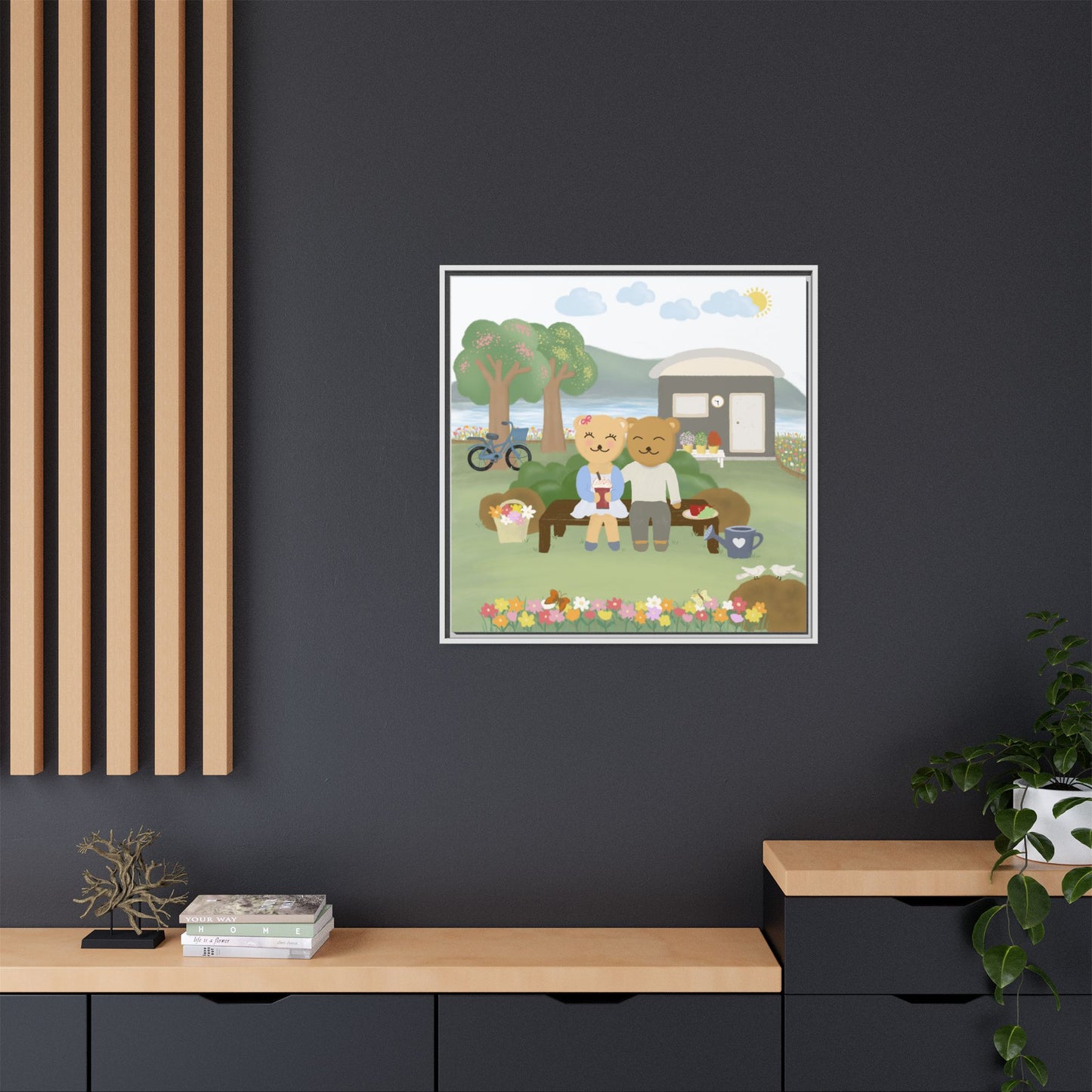Whimsical Bear Love Framed Canvas Wall Art