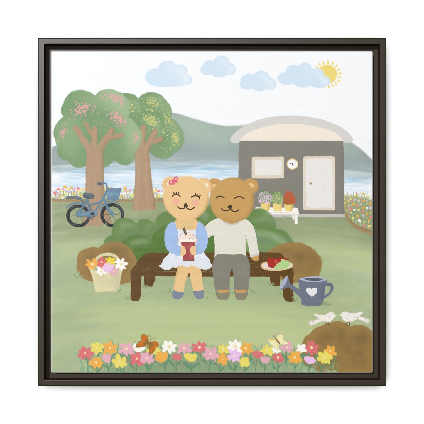 Whimsical Bear Love Framed Canvas Wall Art