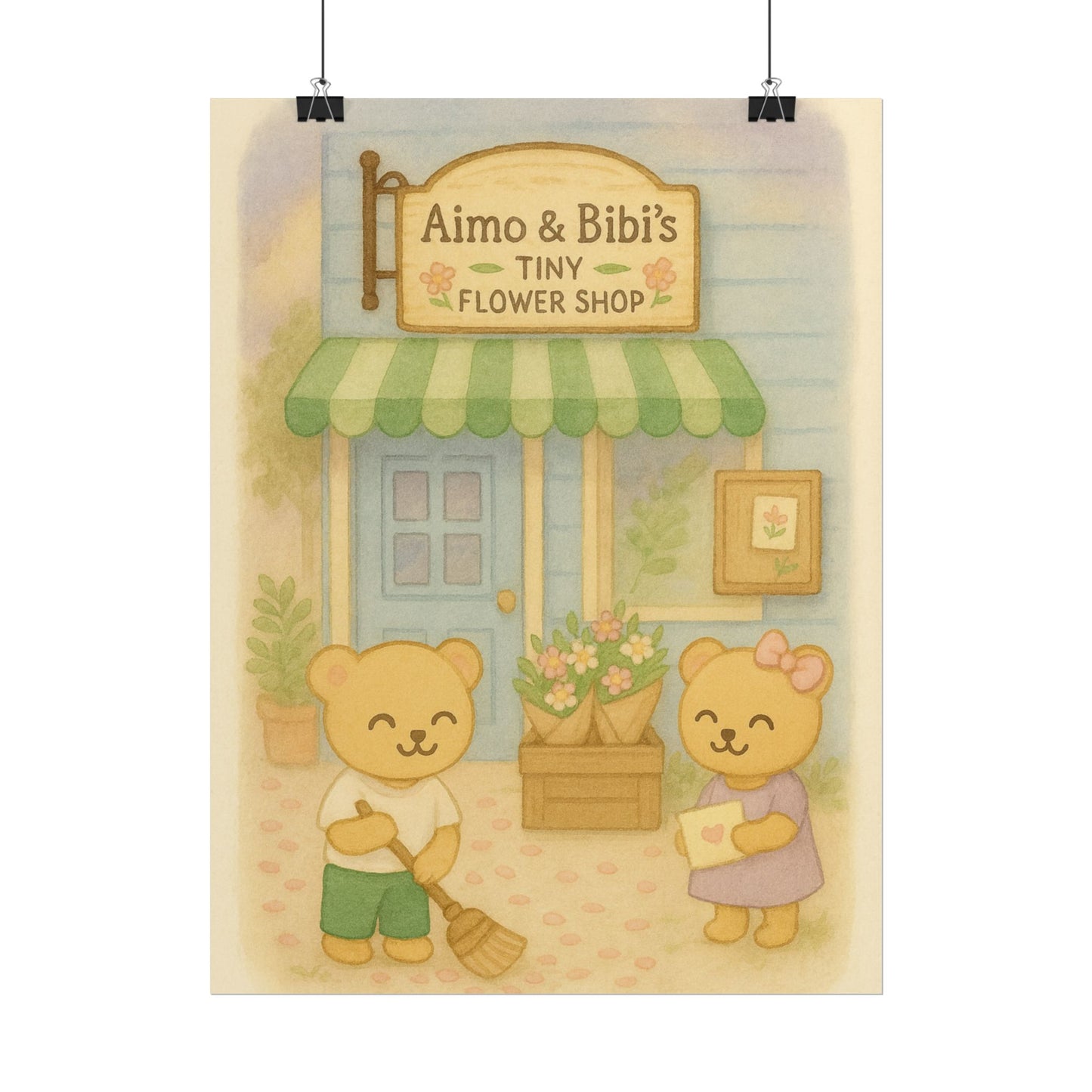 Tiny Flower Shop Poster – Whimsical Bear Wall Art for Kids & Home