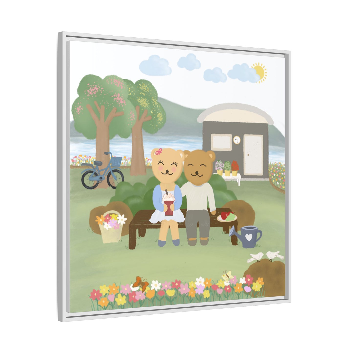 Whimsical Bear Love Framed Canvas Wall Art