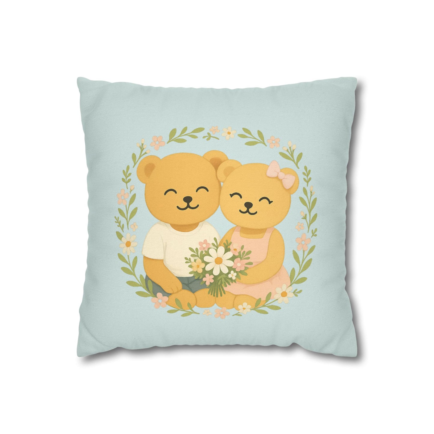 Tiny Flower Shop Pillowcase – Cute Bear Cushion Cover for Cozy Decor