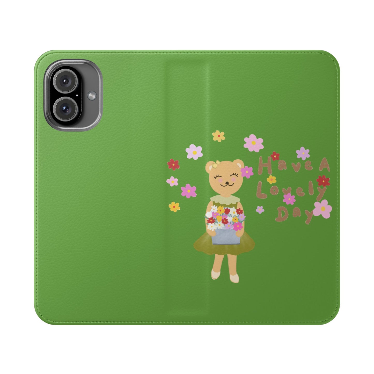 Lovely Day Flip Case for iPhone & Samsung - Cute Floral Bear Design (Green)