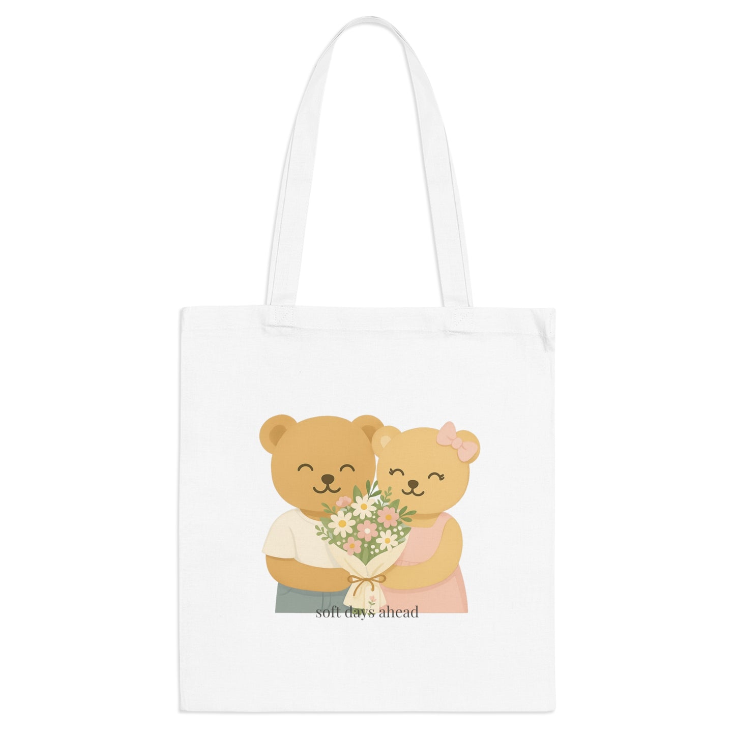 Bear Couple Tote Bag – Soft Days Ahead Floral Eco-Friendly Gift