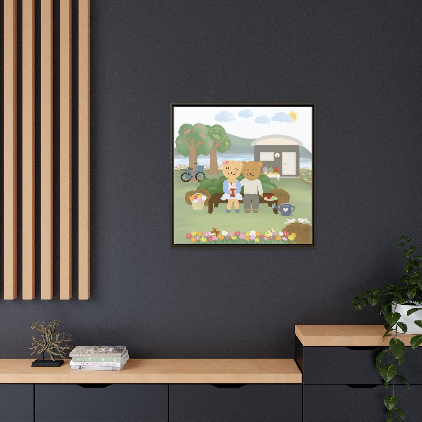 Whimsical Bear Love Framed Canvas Wall Art