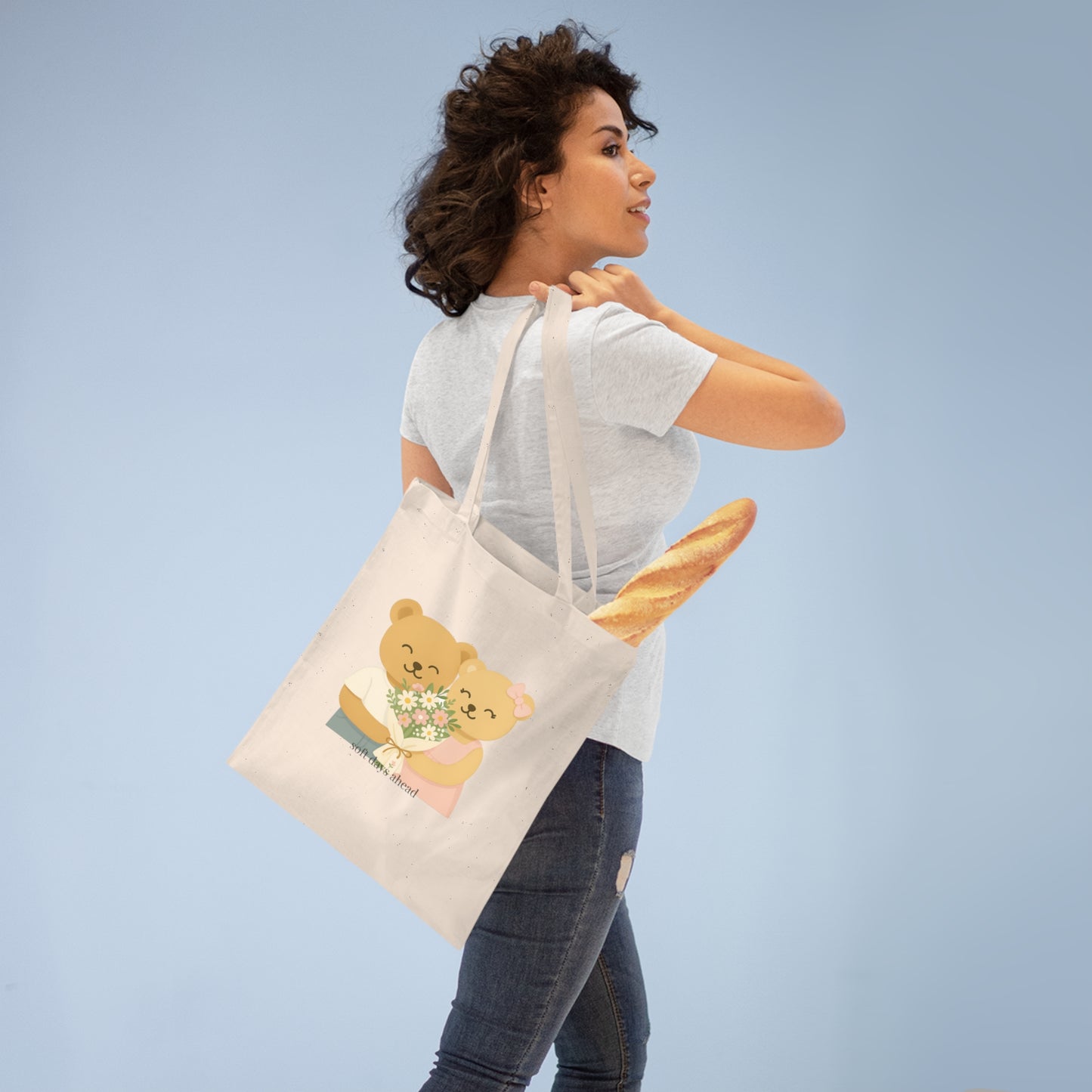 Bear Couple Tote Bag – Soft Days Ahead Floral Eco-Friendly Gift