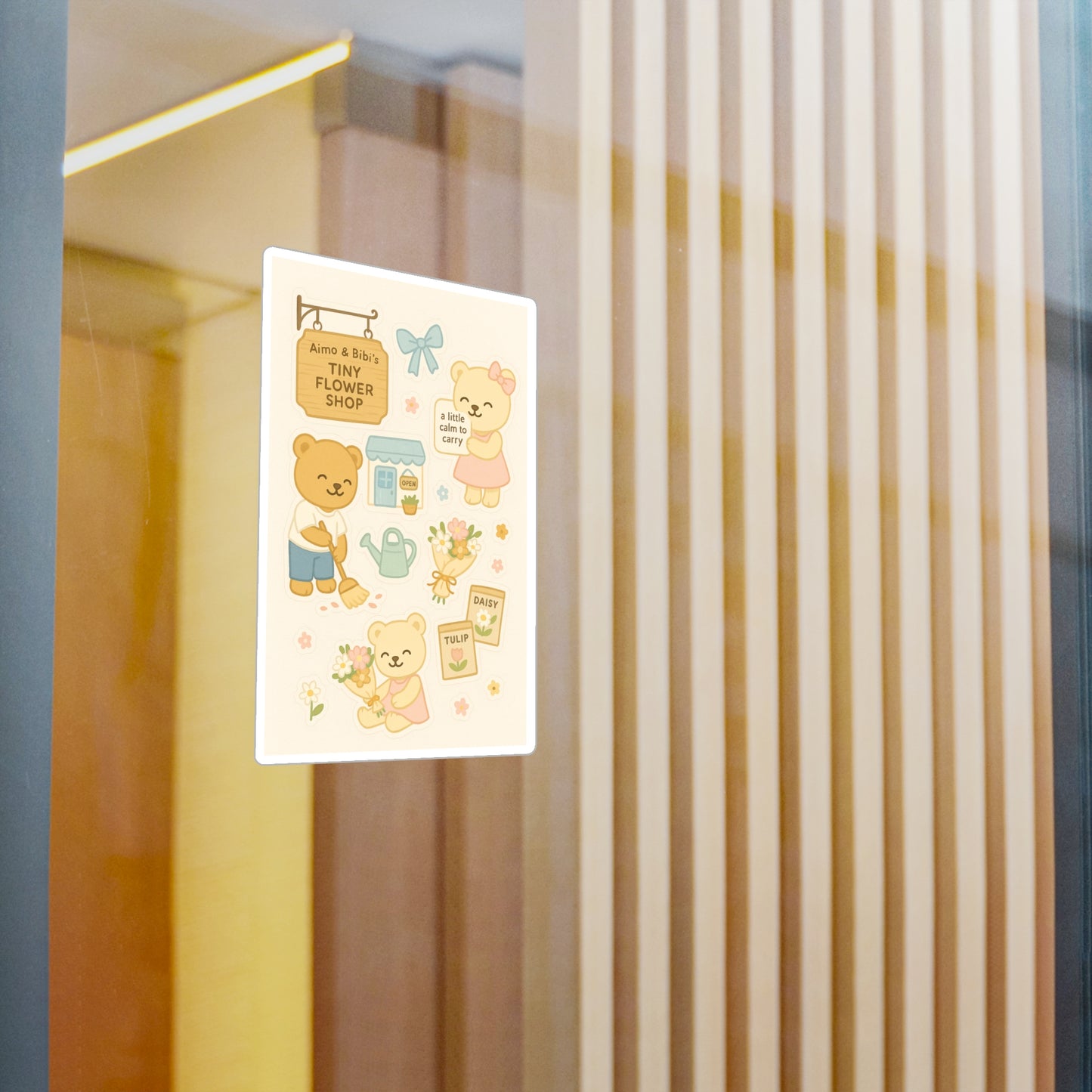 Tiny Flower Shop Bear Stickers – Cute Floral Kiss-Cut Vinyl Decals