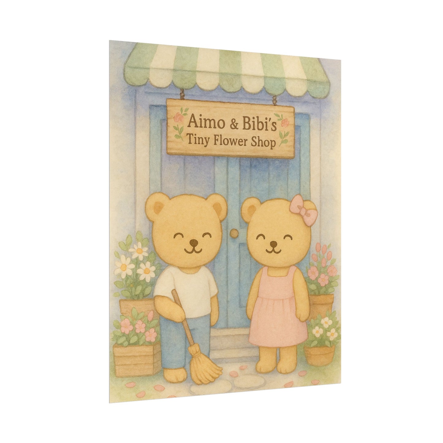 Tiny Flower Shop Poster – Cute Bear Wall Art for Nursery & Spring