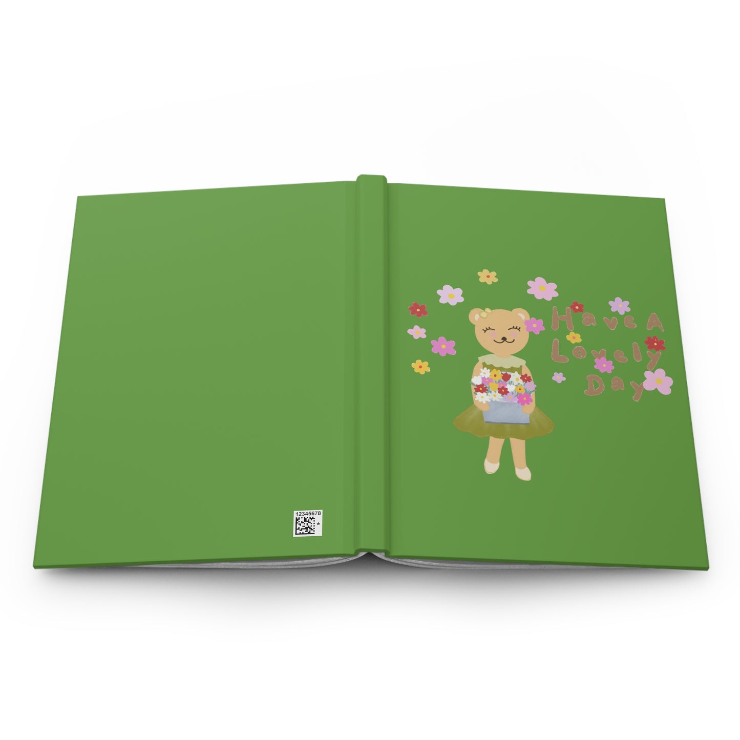 Cute Floral Hardcover Journal - "Have A Lovely Day" Design (Green)