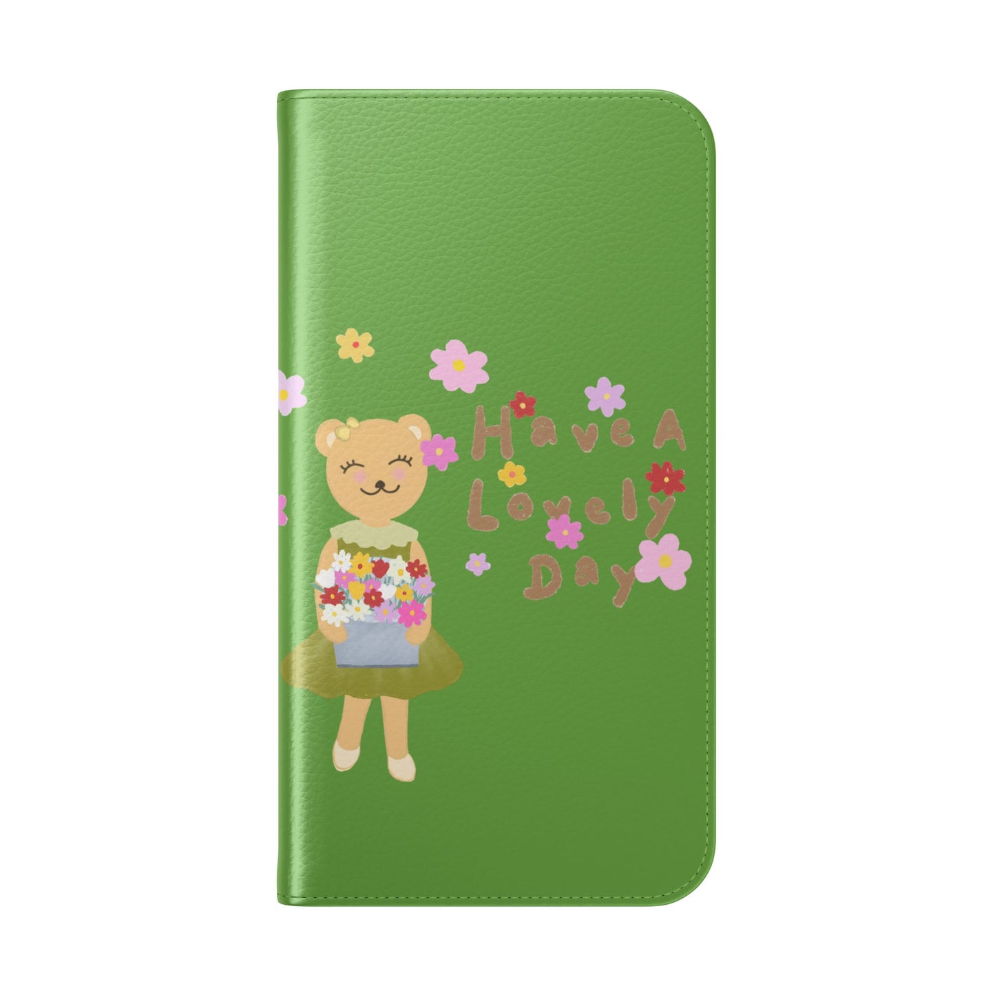 Lovely Day Flip Case for iPhone & Samsung - Cute Floral Bear Design (Green)