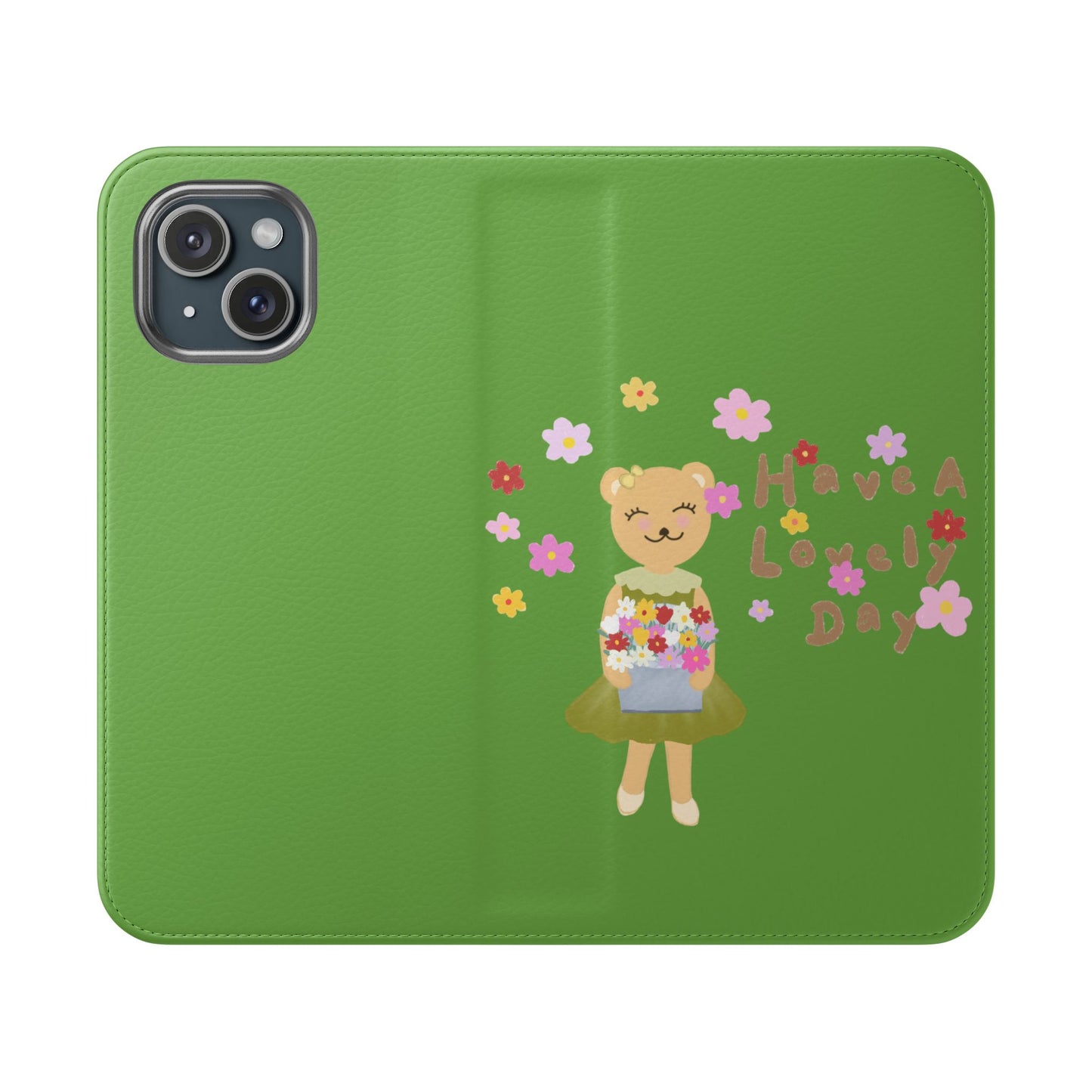 Lovely Day Flip Case for iPhone & Samsung - Cute Floral Bear Design (Green)